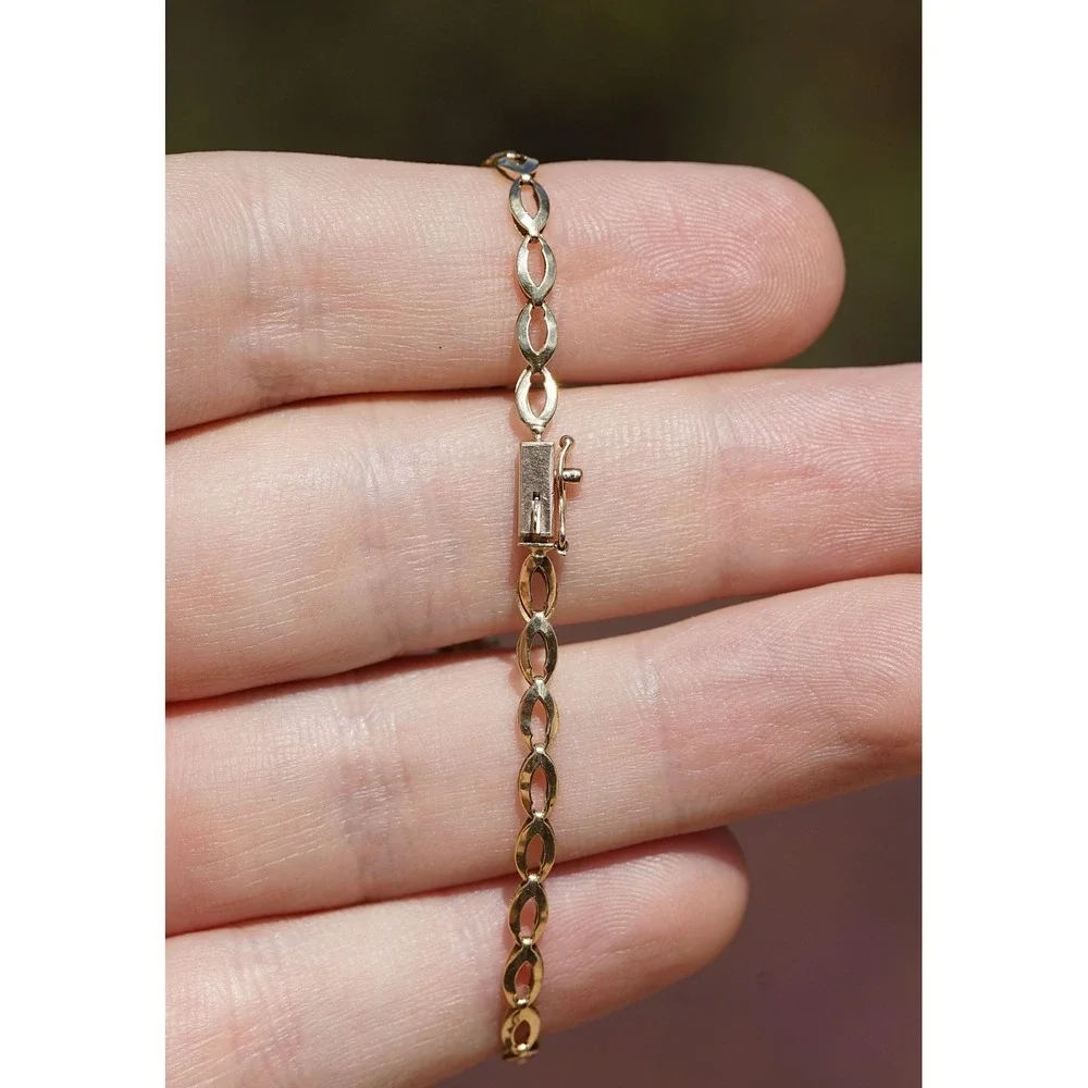 Vintage 14k Solid Yellow Gold Natural Amethyst & Diamond Tennis Bracelet - 5.23g